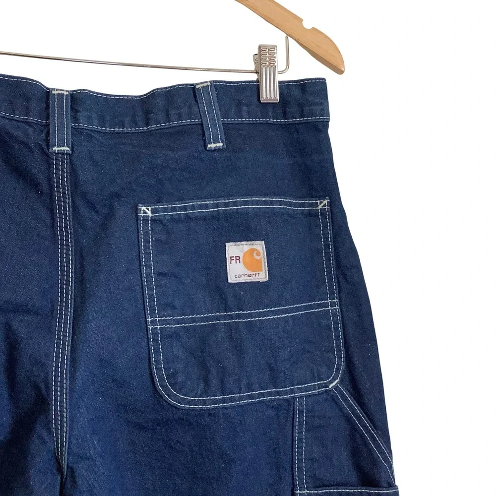 Carhartt FR Mens Flame Resistant Work Pants Navy Blue Carpenter Dungaree 34x32 - Picture 1 of 16